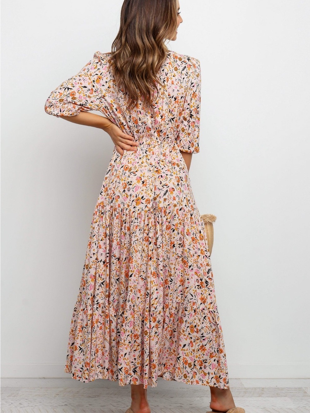 Petal and Pup Kelda Tiered Floral Maxi Dress Beige Cottagecore Extra Small - Picture 4 of 11